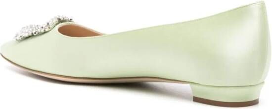 Manolo Blahnik Hangisi crystal-embellished ballerina shoes Green