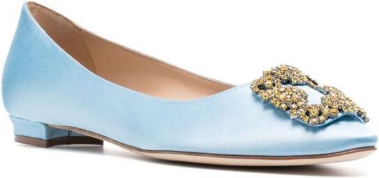 Manolo Blahnik jewel buckled satin ballerina shoes Blue