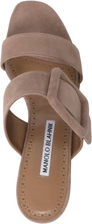 Manolo Blahnik large-buckle sandals Neutrals