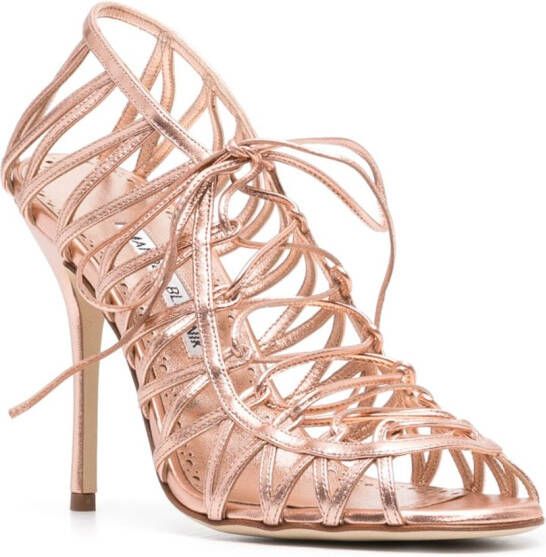 Manolo Blahnik metallic-effect lace-up sandals