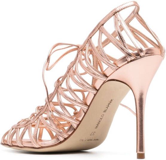 Manolo Blahnik metallic-effect lace-up sandals