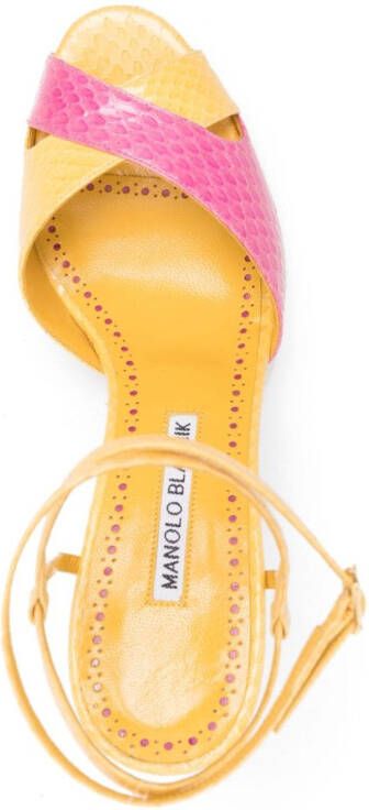 Manolo Blahnik Mumbi 95mm snakeskin-effect leather sandals Yellow