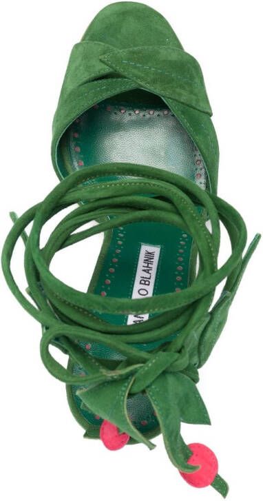 Manolo Blahnik Ossie 105mm suede lace-up sandals Green