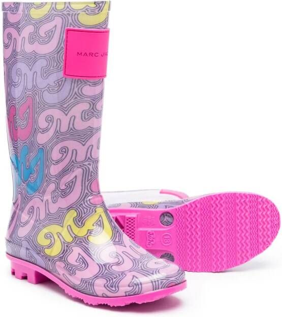 Marc Jacobs Kids logo-print patch wellies Pink