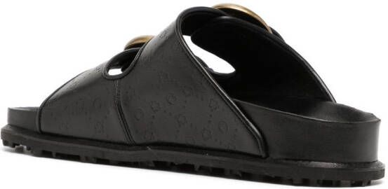 Marine Serre embossed-monogram leather slides Black