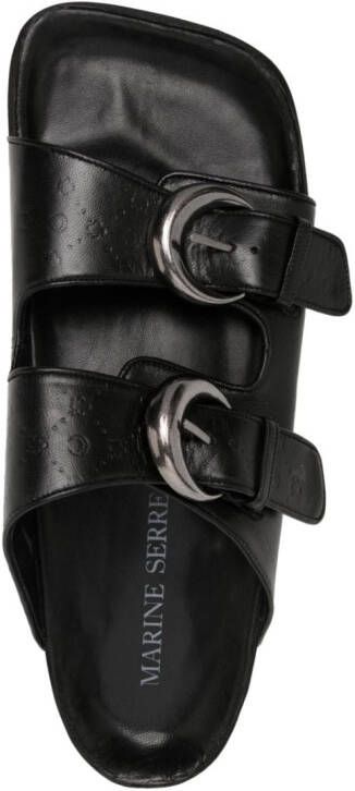 Marine Serre logo-debossed buckle-strap leather sandals Black