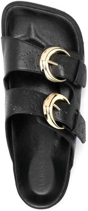 Marine Serre logo-debossed leather sandals Black