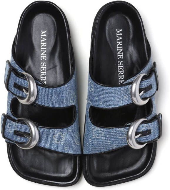 Marine Serre monogram-print double-buckle sandals Blue