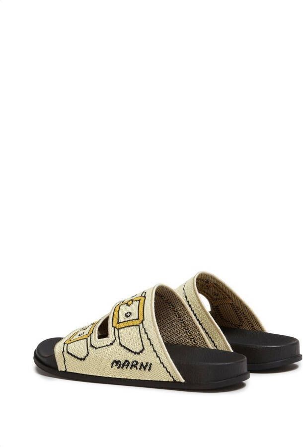 Marni buckle-print double-strap slides Neutrals