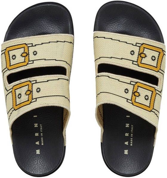 Marni buckle-print double-strap slides Neutrals