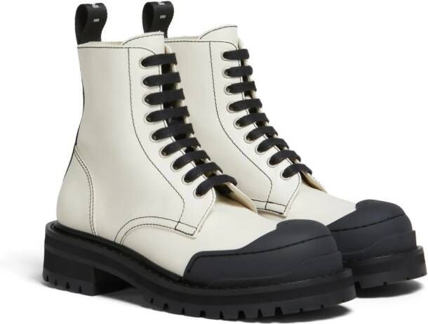 Marni Dada Army leather combat boots White