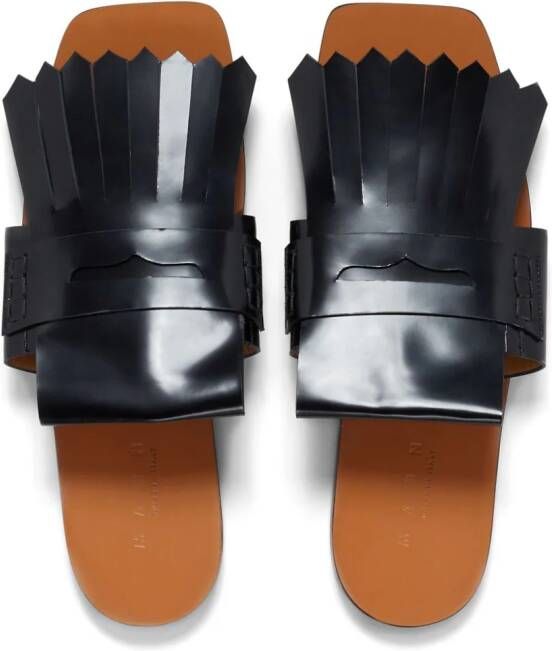 Marni fringed leather flat sandals Black