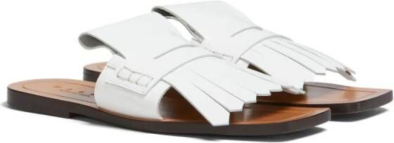 Marni fringed leather flat sandals White