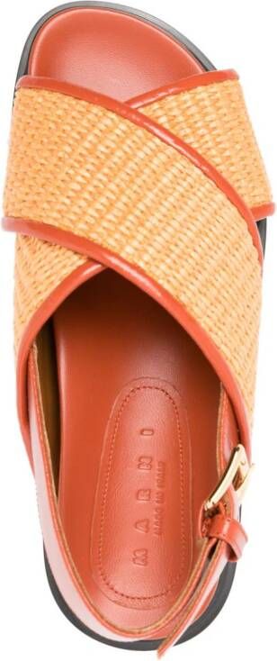Marni Fussbet leather-trim raffia sandals Orange
