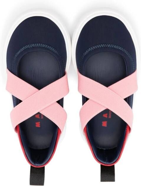 Marni Kids crossover-strap leather sneakers Blue