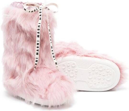 Marni Kids faux-fur knee-length boots Pink