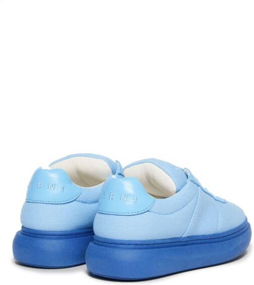 Marni Kids lace-up leather and cotton sneakers Blue
