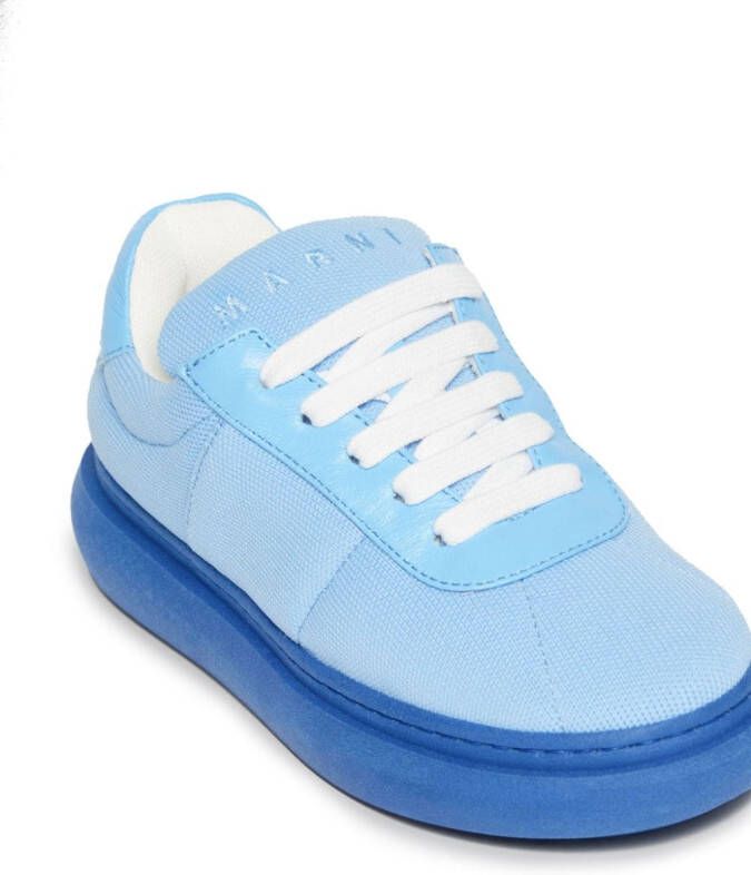 Marni Kids lace-up leather and cotton sneakers Blue