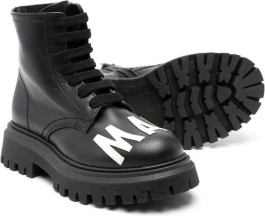 Marni Kids logo-appliqué leather combat boots Black