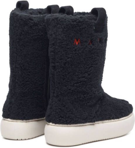 Marni Kids logo-embroidered faux-shearling boots Black