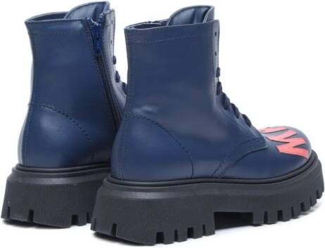 Marni Kids logo-patch leather boots Blue