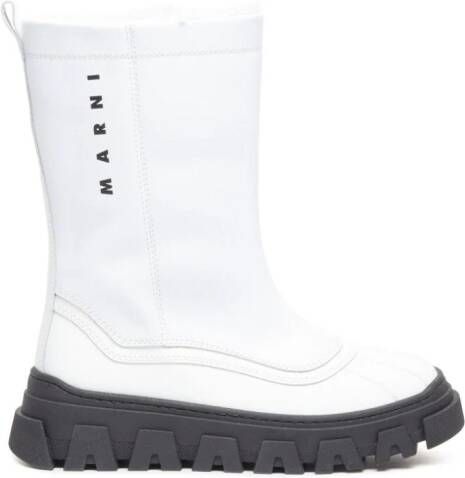 Marni Kids logo-print ankle leather boots White