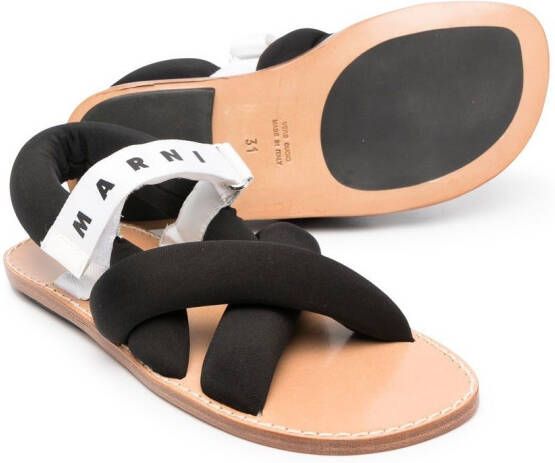 Marni Kids logo-print flat sandals Black