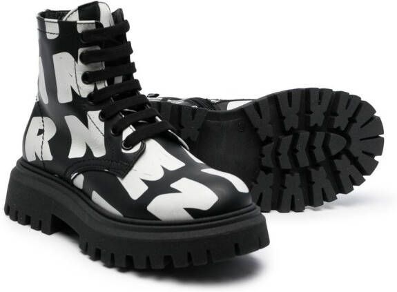 Marni Kids logo-print leather ankle boots Black