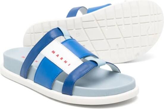 Marni Kids logo-print leather slides Blue