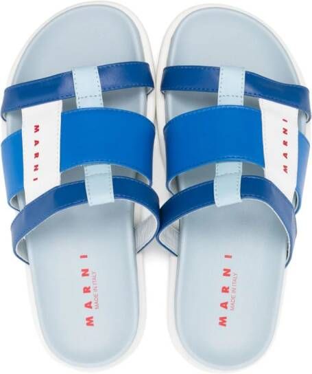 Marni Kids logo-print leather slides Blue