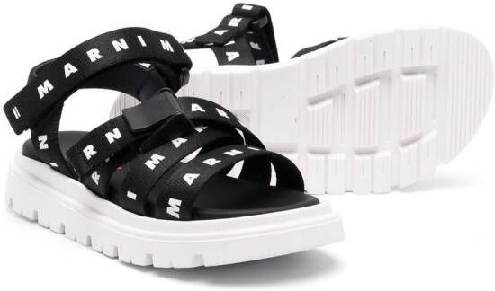 Marni Kids logo-print touch-strap sandals Black