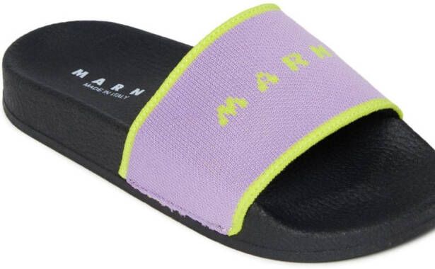 Marni Kids logo-strap sliders Purple