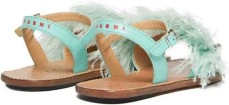 Marni Kids Marabou crystal-embellished leather sandals Blue