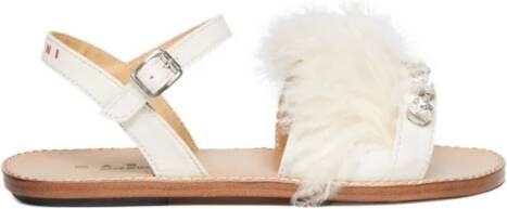 Marni Kids Marabou crystal-embellished leather sandals White