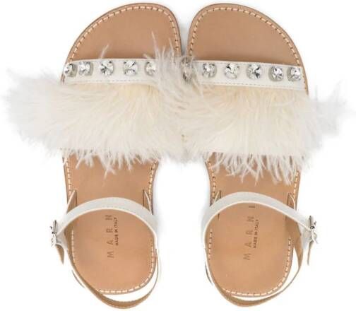 Marni Kids rhinestone-embellished leather sandals White