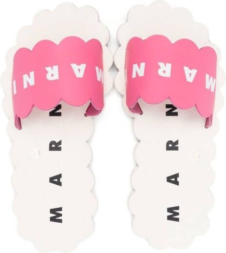 Marni Kids scallop-edge logo-strap slides Pink