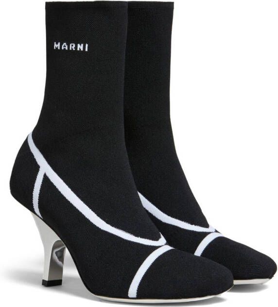 Marni logo intarsia-knit ankle boots Black