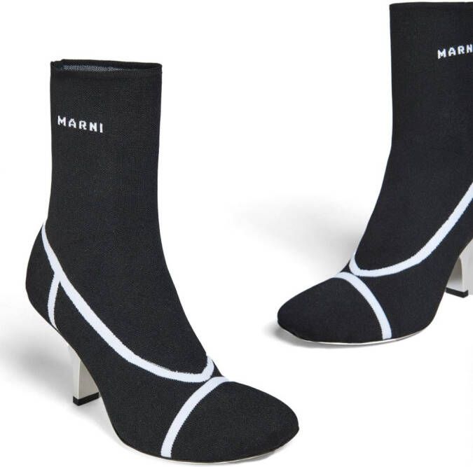 Marni logo intarsia-knit ankle boots Black