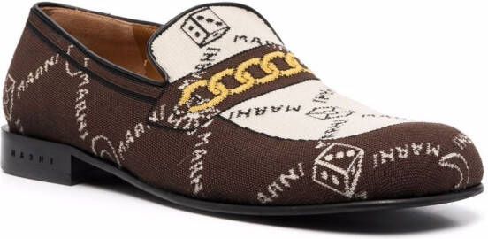 Marni monogram-knit loafers Brown