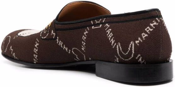 Marni monogram-knit loafers Brown