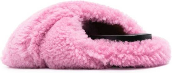 Marni shearling-design crossover-strap sandals Pink