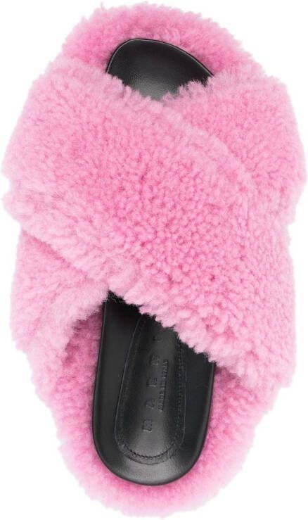 Marni shearling-design crossover-strap sandals Pink