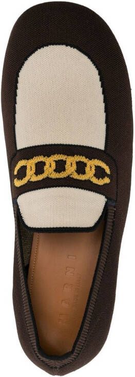 Marni sock-style chain-print loafers Brown