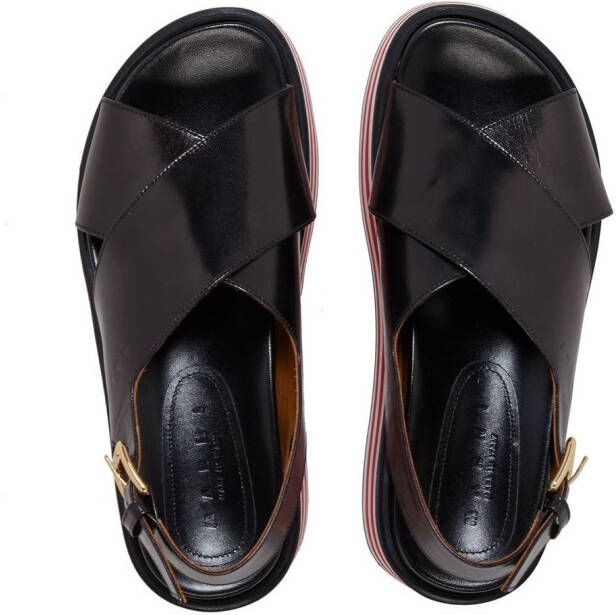 Marni striped leather wedge sandals Black