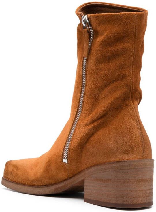 Marsèll square-toe suede calf-high boots Orange