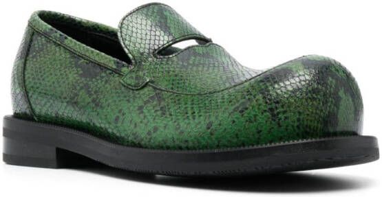 Martine Rose Bulb Toe snakeskin-effect loafers Green