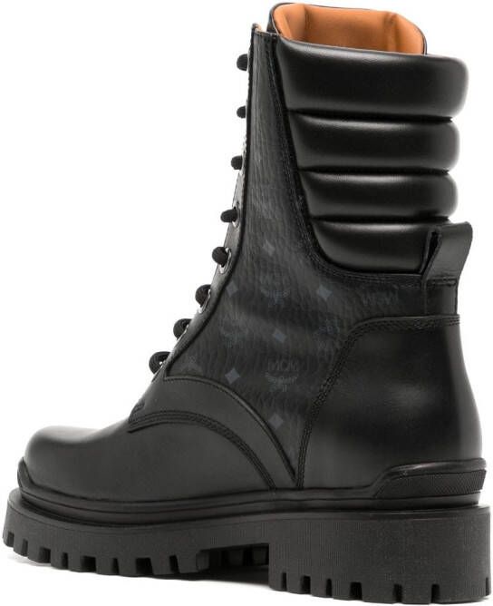MCM Visetos-print leather lace-up boots Black