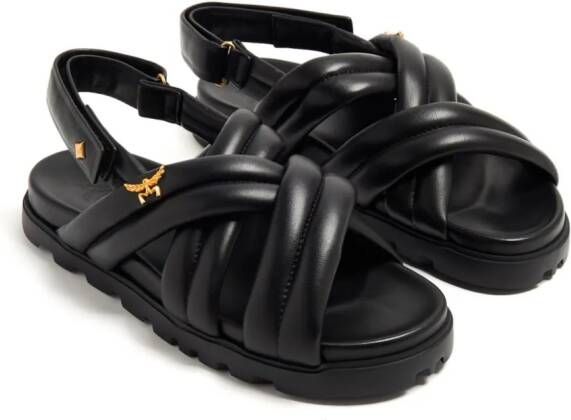 MCM crossover padded leather sandals Black