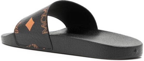 MCM Maxi Visetos-print round-toe slides Black