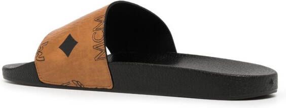 MCM Maxi Visetos leather slides Brown